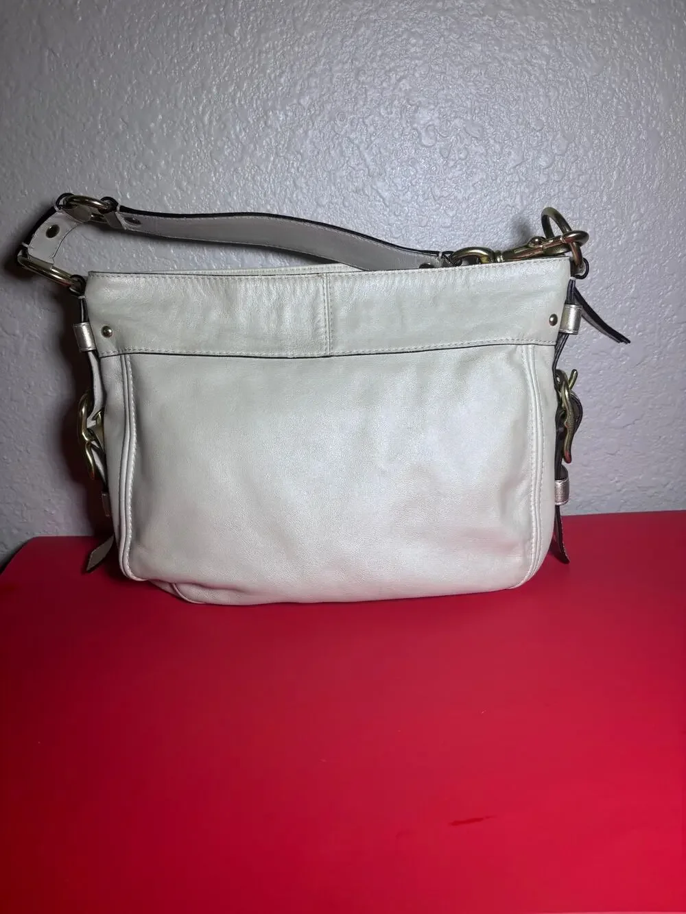 Coach Cream and Metallic Leather Hobo Bag vtg